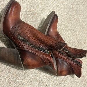 Freebird Perforated Brown Ankle Booties
